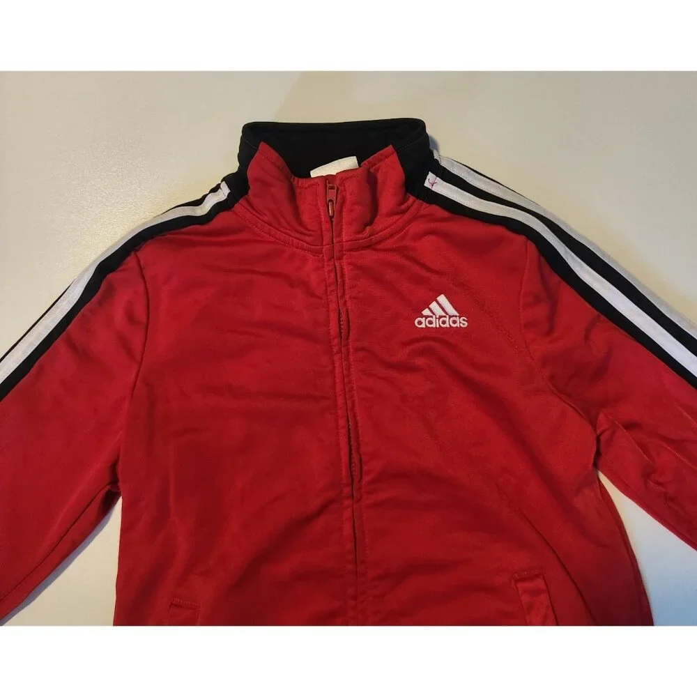 Youth Adidas Track Jacket Red Striped Arms Classic Full Zip‎ Boys Size 6 EUC
